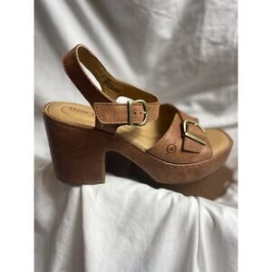 New Born Sandals Womens Size 10 Tan Leather Platform Wedge Buckle